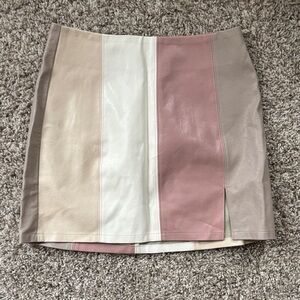 pink Colorblock Leather Mini Skirt
